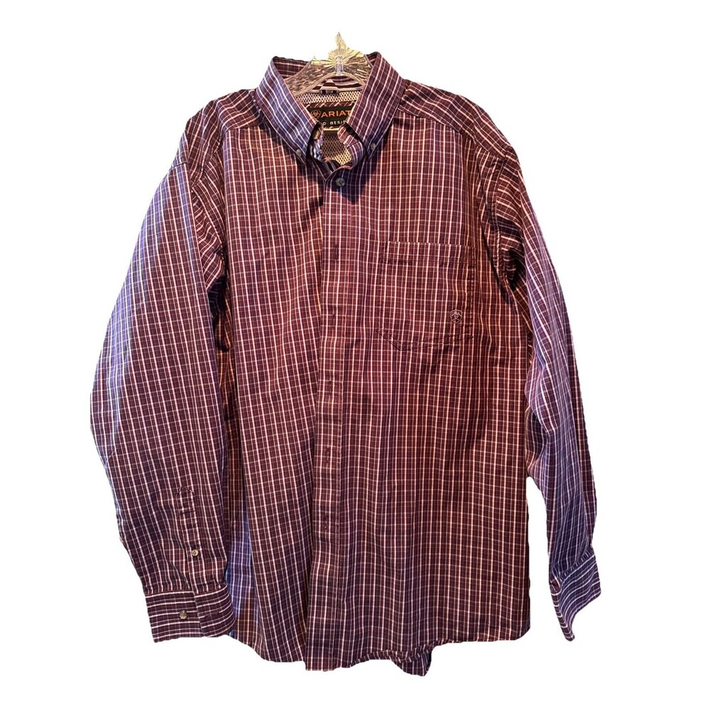 Ariat Pro Series Shirt Mens L Purple Plaid Button Down Long Sleeve Cotton